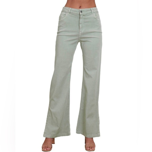 Bella Dahl for Anthropologie Cleo Highrise Side Slit Pants in Green - Picture 1 of 9